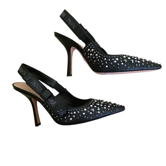 Christian Dior Black Leather J’Adior Crystal Slingback Pumps IT 38 US 8 - Picture 5 of 14